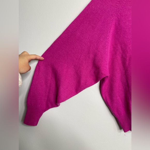 Rafaella VTG Hot Pink Cropped Slouchy Lambwool Rabbit Hair Pullover Sz L Dolman - Picture 2 of 8
